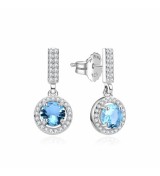 Pendientes largos de plata con circonitas azul aguamarina