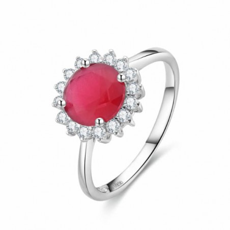 Anillo Rosetón de plata con circonita roja