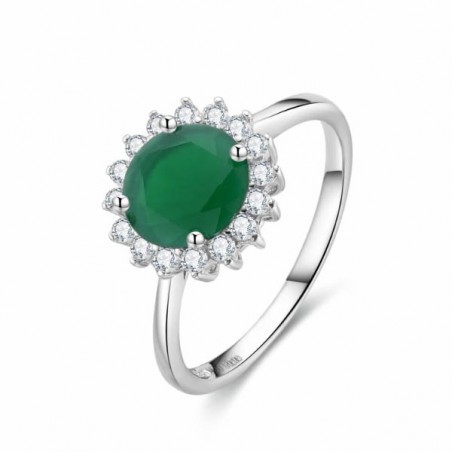 Anillo Rosetón de plata con circonita verde