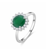 Anillo Rosetón de plata con circonita verde