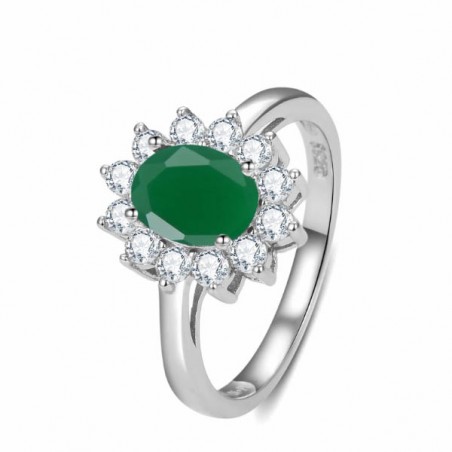 Anillo Rosetón de plata con circonita verde