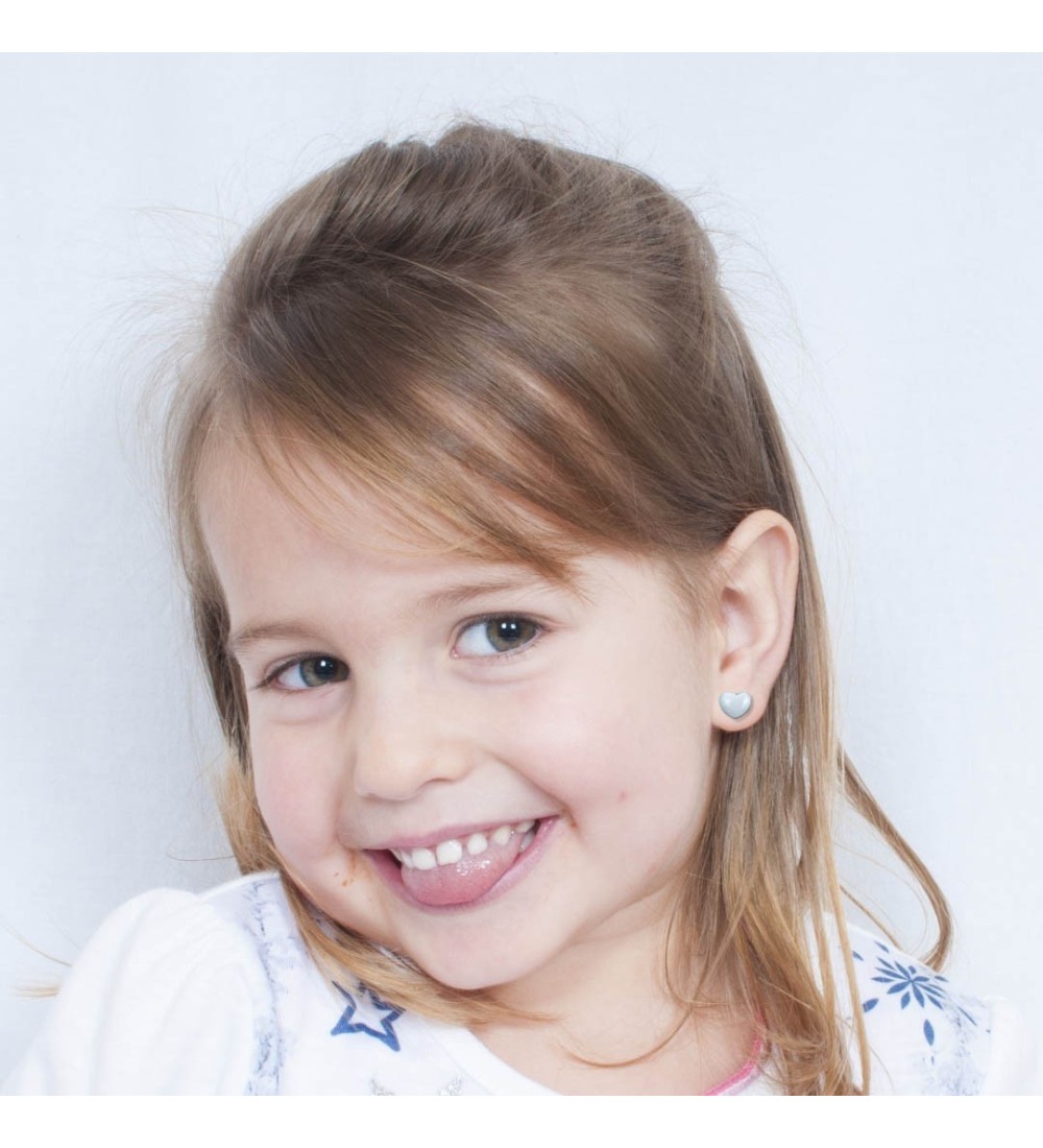 Arracades de plata infantil cor amb esmalt blanc