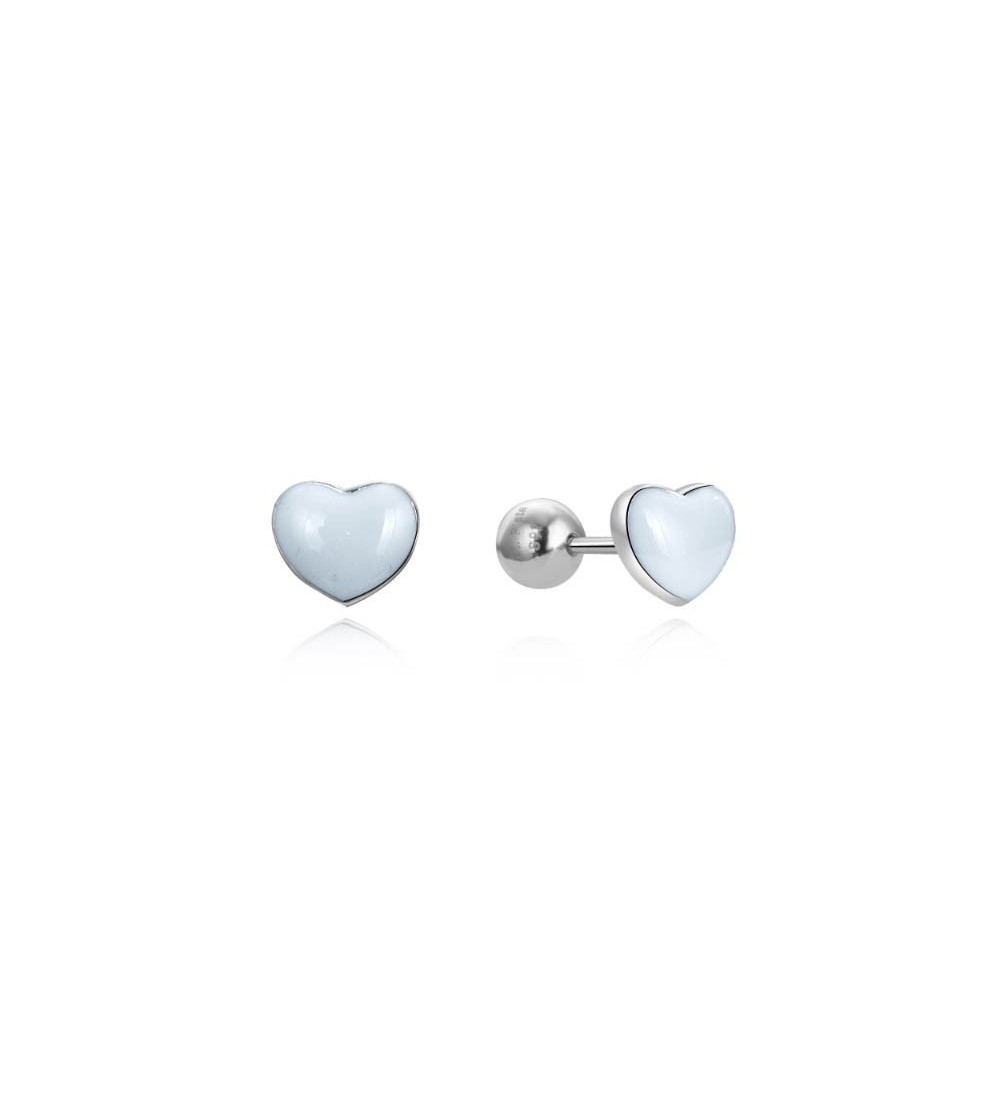 Arracades de plata infantil cor amb esmalt blanc