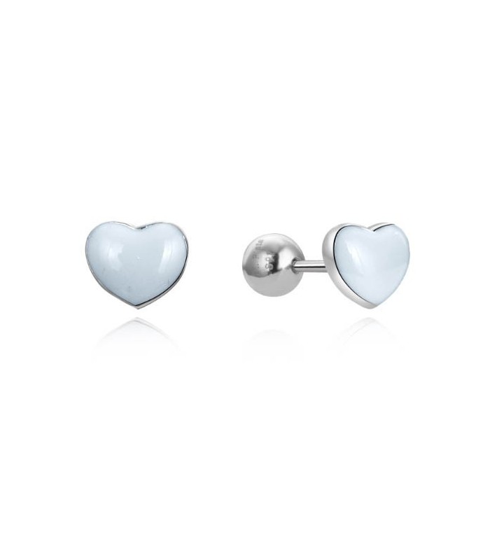 Arracades de plata infantil cor amb esmalt blanc