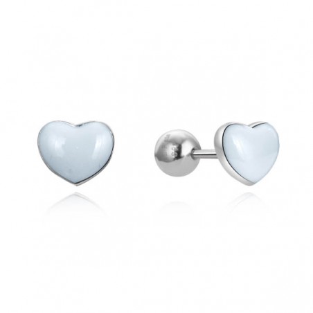 Pendientes de plata infantil forma corazón con esmalte blanco