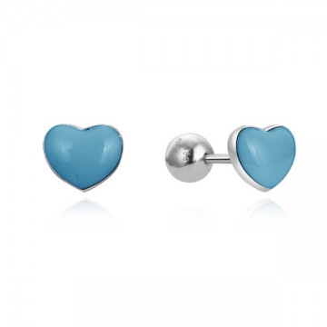 Pendientes plata infantil corazón esmalte azul