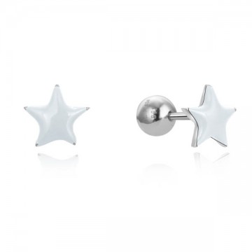 Pendientes plata infantil estrella esmalte blanco