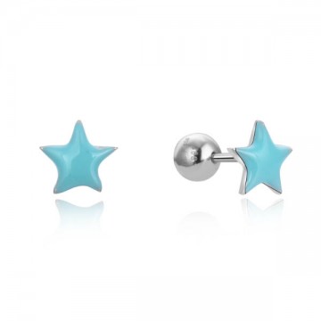Pendientes de plata infantil forma de estrella con esmalte azul