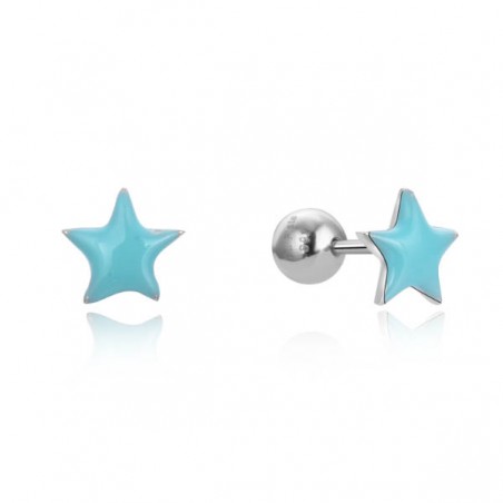 Pendientes de plata infantil forma de estrella con esmalte azul