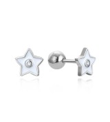Pendientes plata infantil estrella esmalte blanco circonita