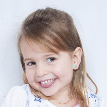 Pendientes de plata infantil flor con esmalte azul