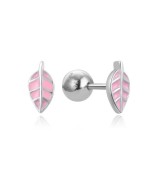 Arracades plata infantil fulla esmalt rosa