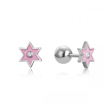 Pendientes plata infantil estrella esmalte rosa circonita