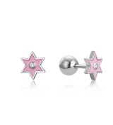 Pendientes plata infantil estrella esmalte rosa circonita