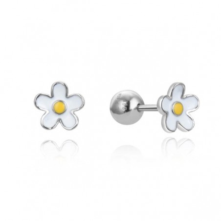 Pendientes plata infantil flor con esmalte