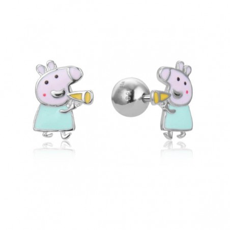 Pendientes plata infantil Peppa Pig con esmalte