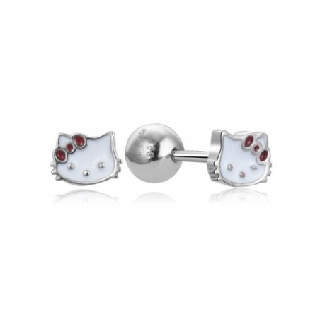 Pendientes plata infantil Hello Kitty con esmalte