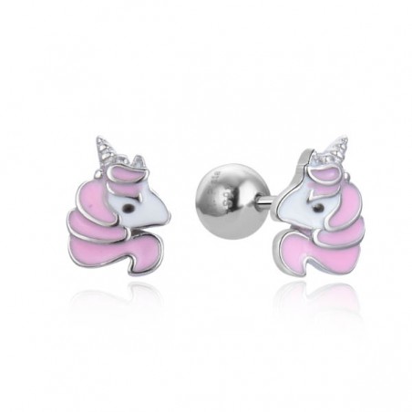 Pendientes plata infantil Unicornio con esmalte