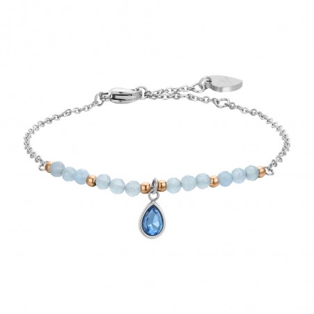 Pulsera de acero con ágatas y cristal azul