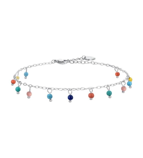 Turmellera d’acer inoxidable amb penjolls i pedres de colors, ideal per a looks d’estiu.
