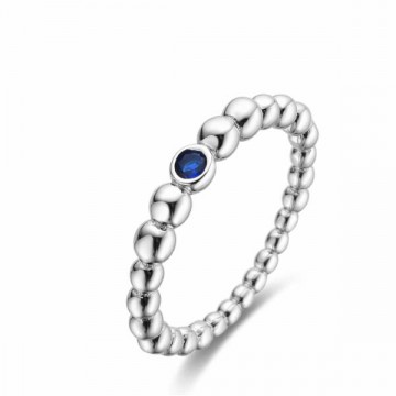 Anillo de bolas de plata con circonita de color azul