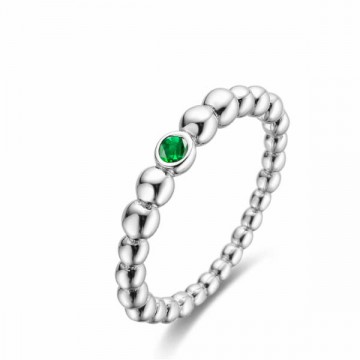 Anell de plata de boles amb circonita color verd