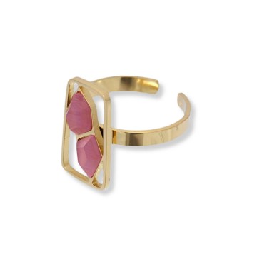 Anillo Anartxy acero dorado abierto mujer cristales rosa