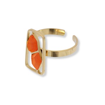 Anillo Anartxy acero dorado abierto mujer cristales naranja