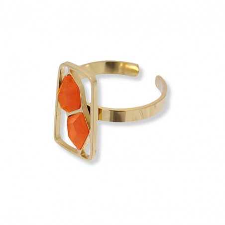 Anillo Anartxy de acero dorado abierto para mujer con cristales naranja