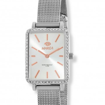 Reloj Marea rectangular mujer circonitas cadena milanesa B41379-1