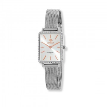 Reloj Marea rectangular mujer circonitas cadena milanesa B41379-1