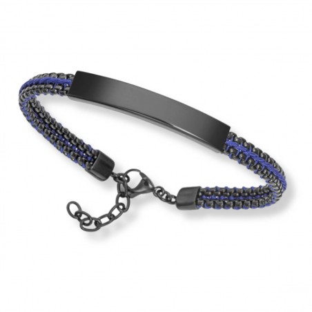Pulsera para hombre de acero IP negro y cordón azul 14302P01013