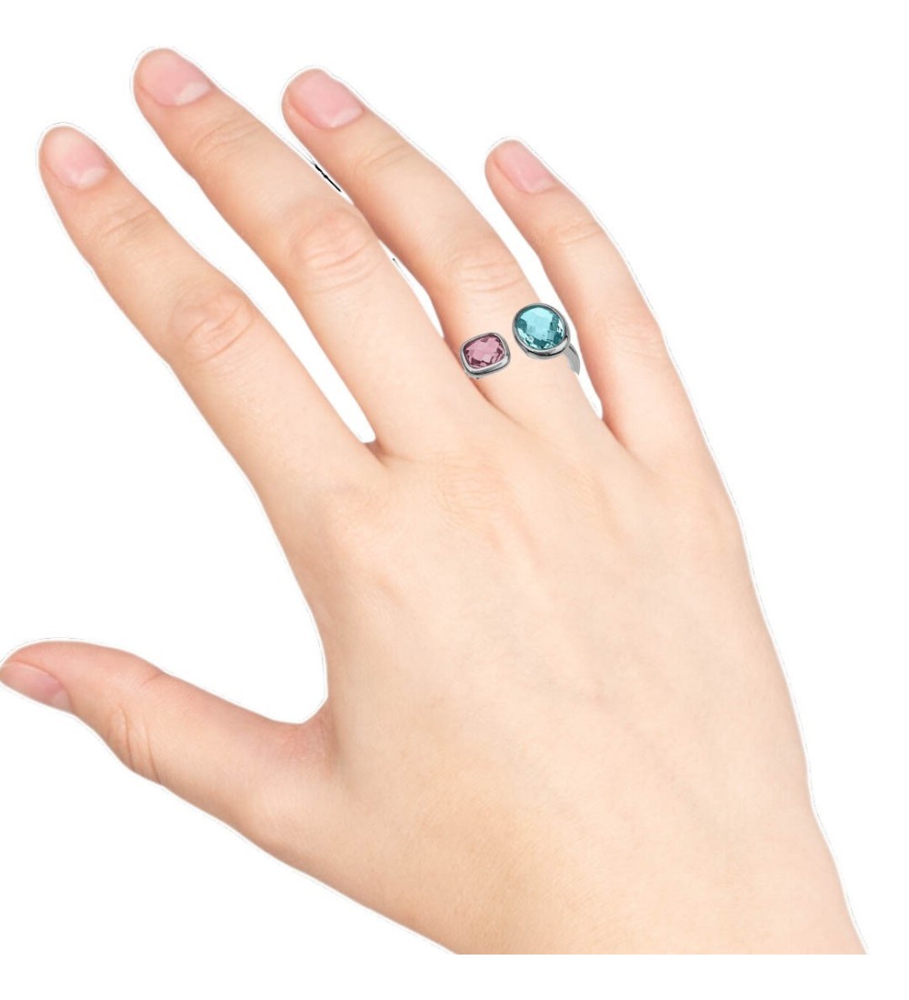 Anell per dona obert de plata amb zirconites de color