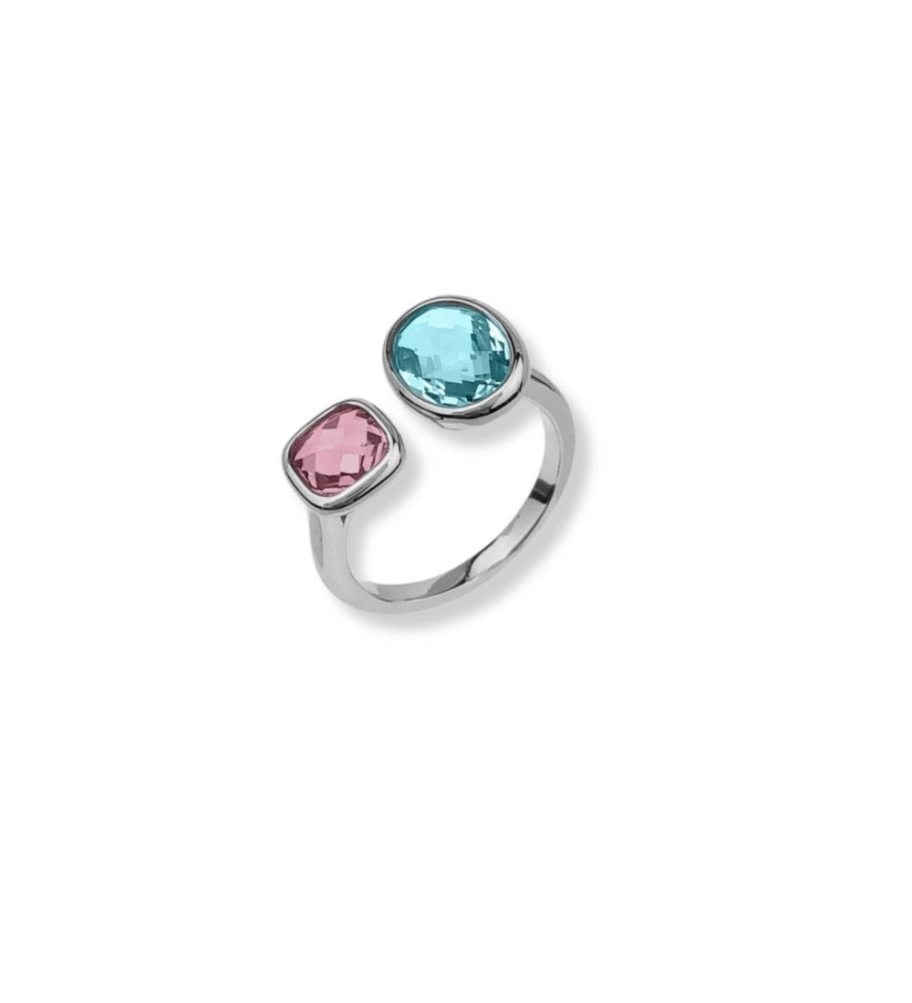 Anell per dona obert de plata amb zirconites de color