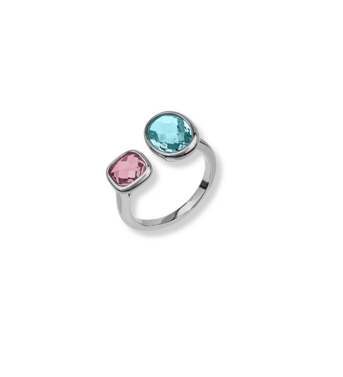 Anell per dona obert de plata amb zirconites de color