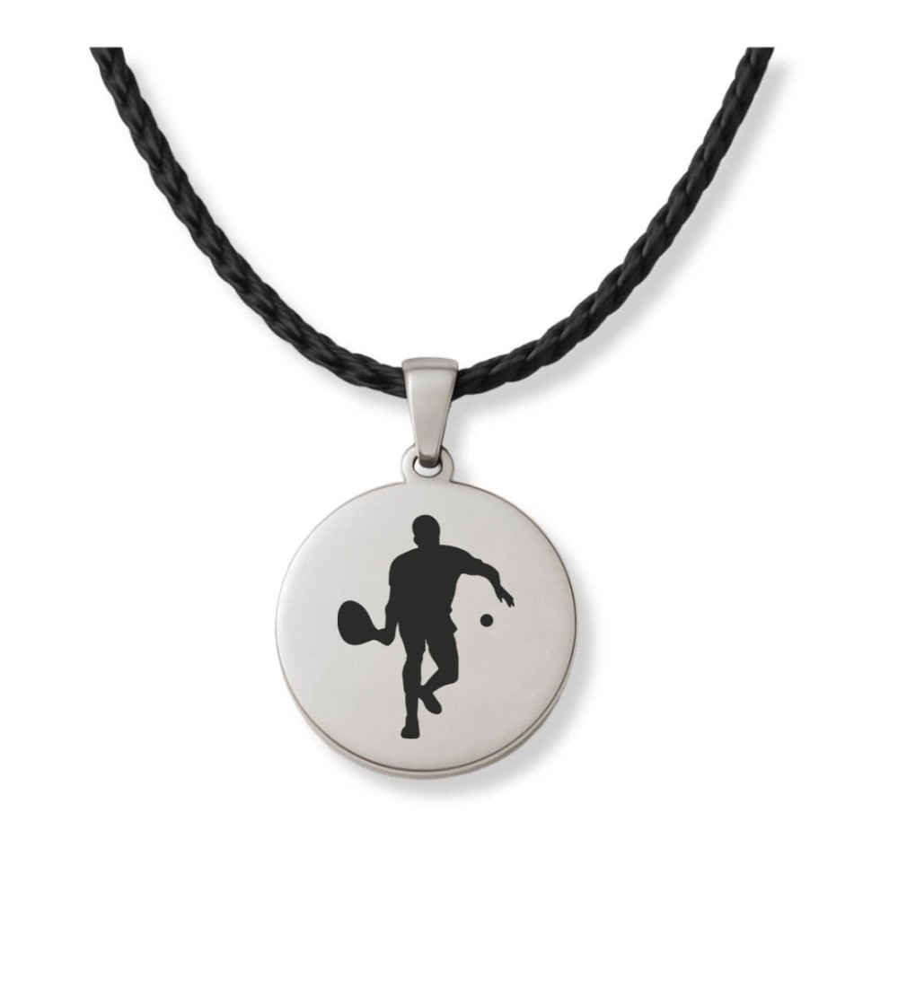 Colgante placa de acero jugador de Pádel grabado con láser