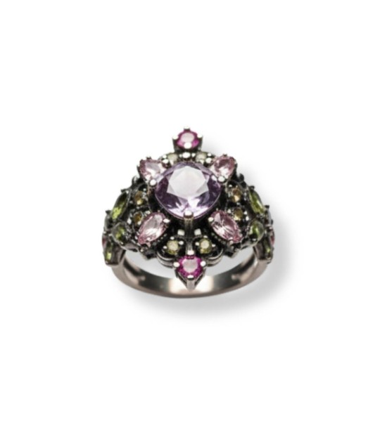 Anell per dona TopSilver de plata amb zirconites multicolor