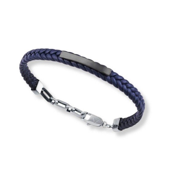 Braçalet per home d'acer i pell trenada de color blau 14332P01000