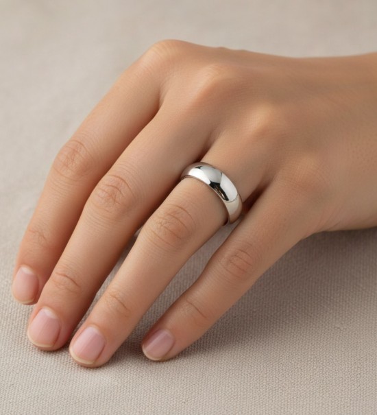 Alianza de boda de plata unisex de media caña clásica de 5 mm