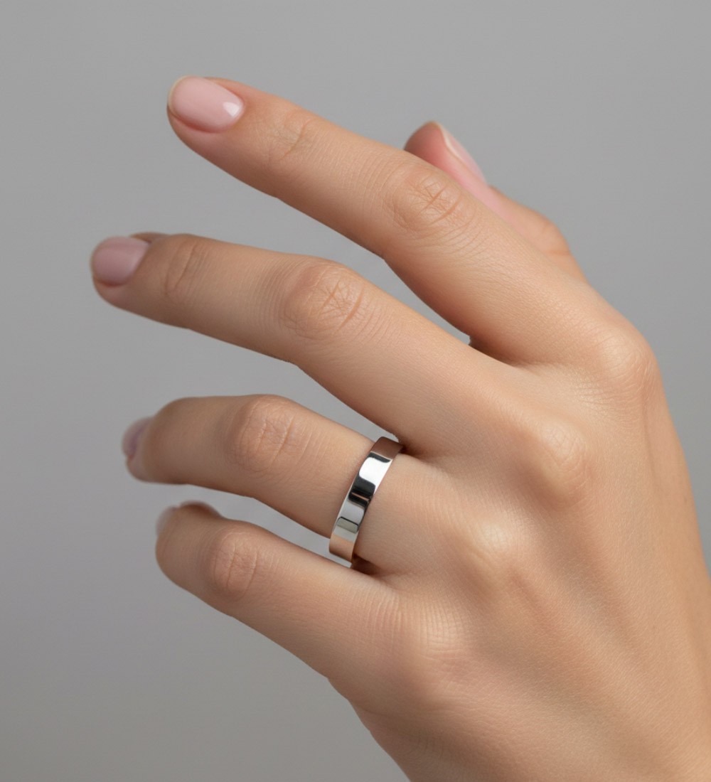 Alianza de boda de plata unisex plana clásica de 4 mm