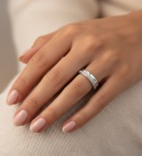 Aliança de casament unisex de plata amb textura mat i brillant de 4 mm