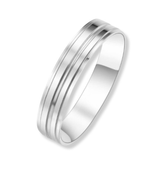Anillo alianza de plata de ley de 4mm con textura lineal para boda.