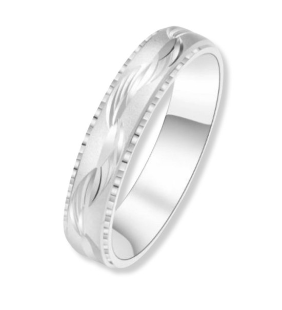 Anillo alianza de plata de boda unisex con textura elegante de 4 mm