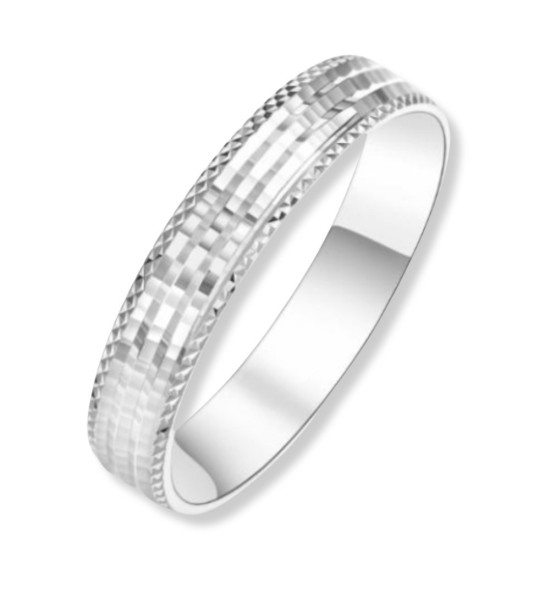 Anillo alianza de plata de boda unisex de 4 mm con textura elegante