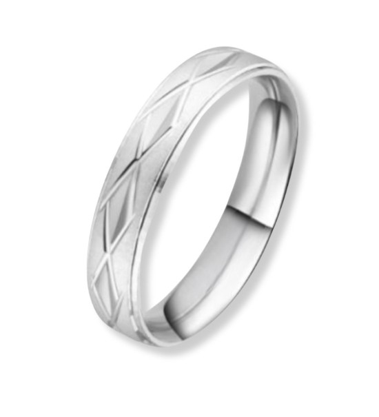 Alianza de plata de boda unisex de 4 mm con elegante acabado texturizado