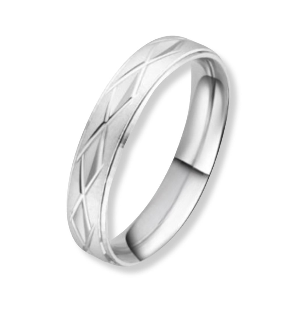 Aliança de plata de casament unisex de 4 mm amb acabat texturitzat elegant