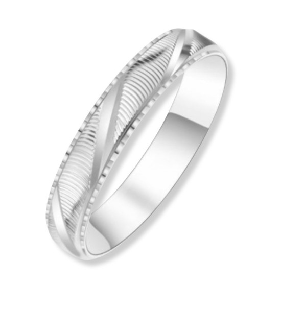 Alianza de plata de boda unisex de 4 mm con elegante textura ondulada