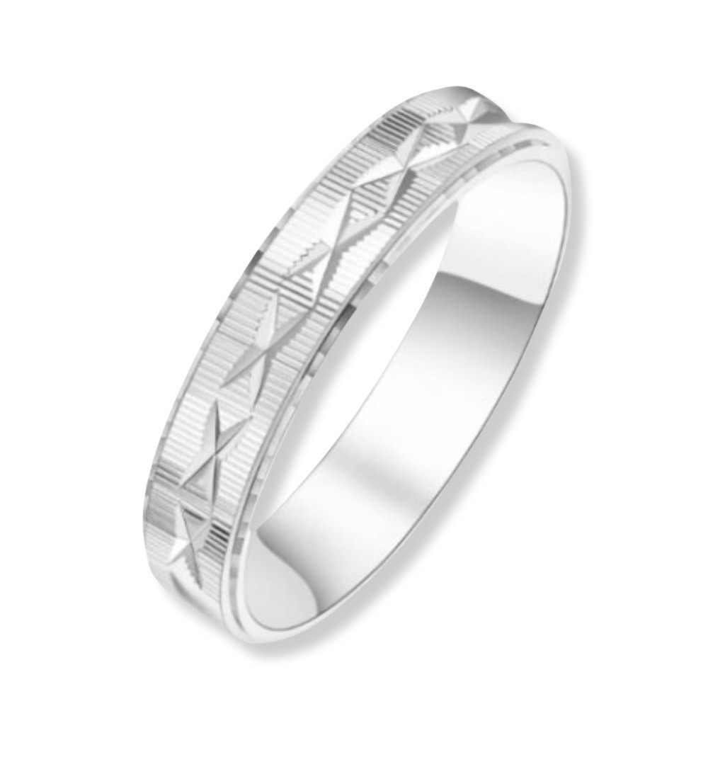 Anillo alianza de plata de boda unisex con diseño texturizado de 4 mm
