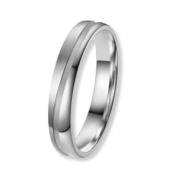 Anell aliança de titani unisex amb acabat mat i vores polides, disseny minimalista i resistent per a compromís o ús diari
