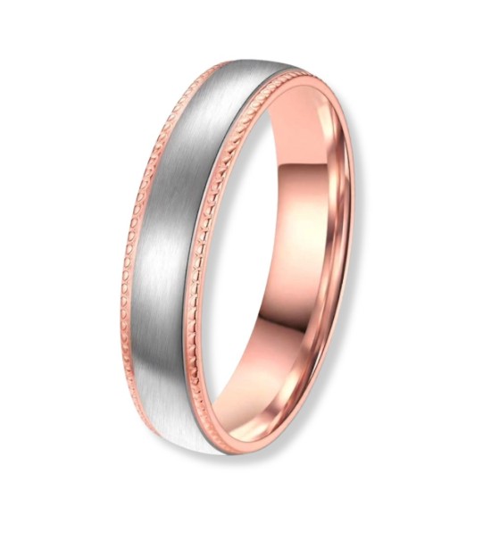 Anell d’aliança de titani bicolor amb acabat raspallat i interior en to or rosa 14k, disseny unisex modern i resistent